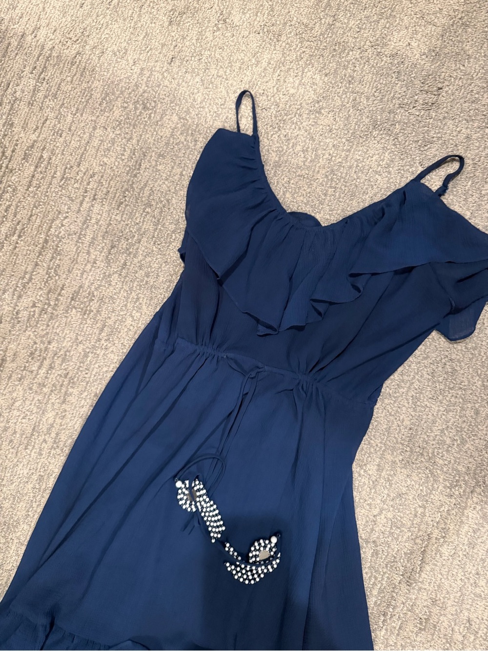 Ramy Brook Navy Ruffle Spaghetti-Strap cover up M